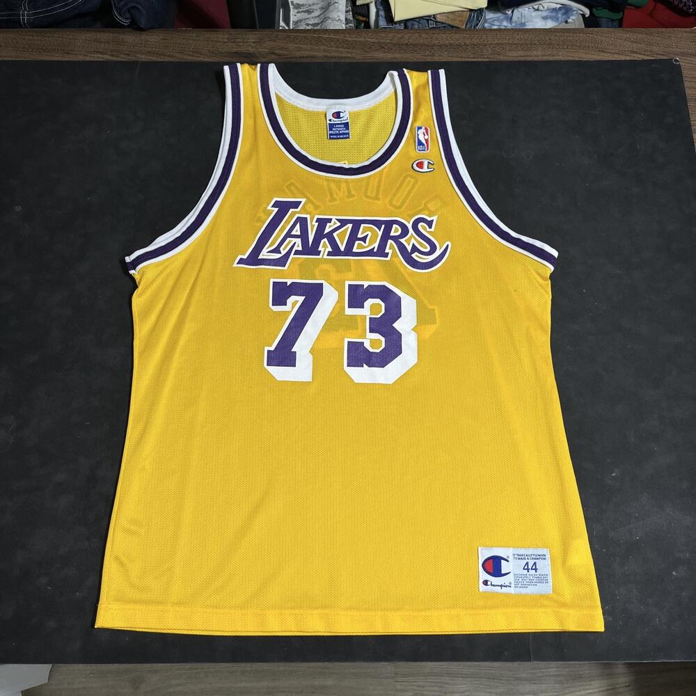 Vintage Los Angeles Lakers Jersey Mens 44 Gold NBA Dennis Rodman Champion 90s